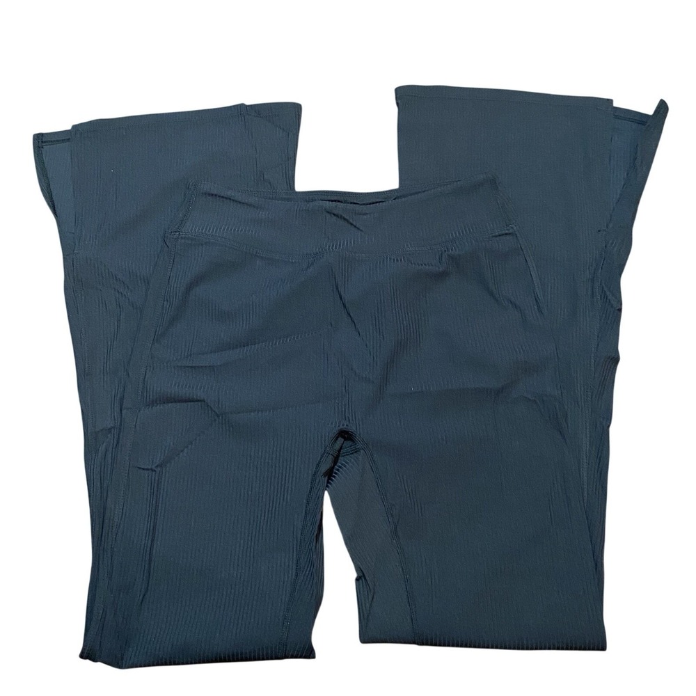 Halara Flare Leggings Black Size Small‎ NWT Vertical Ribbed Stretch Bell Bottom